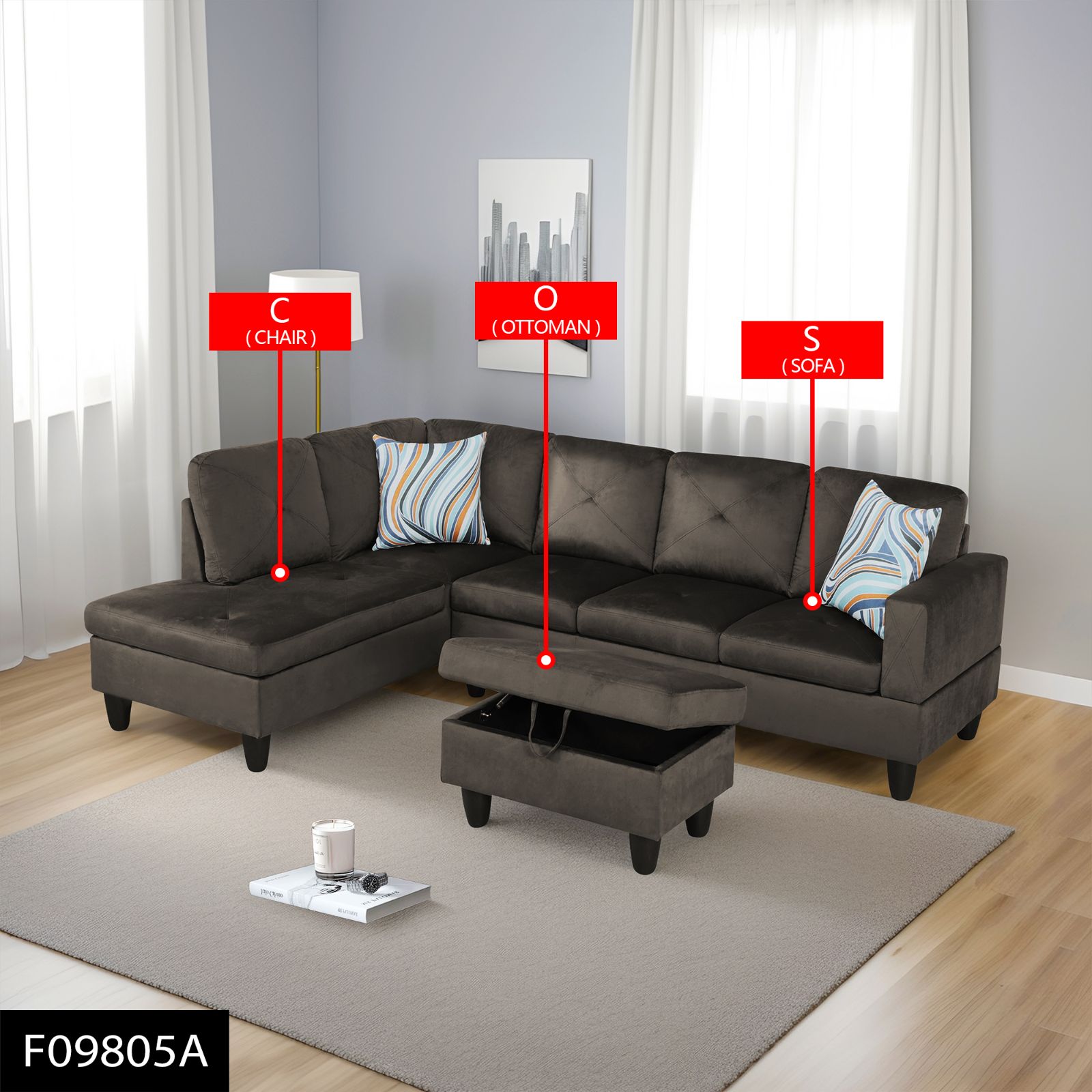 Pickup Only--Grey Flannel 3-Piece Living Room Sofa Set - imagen 1