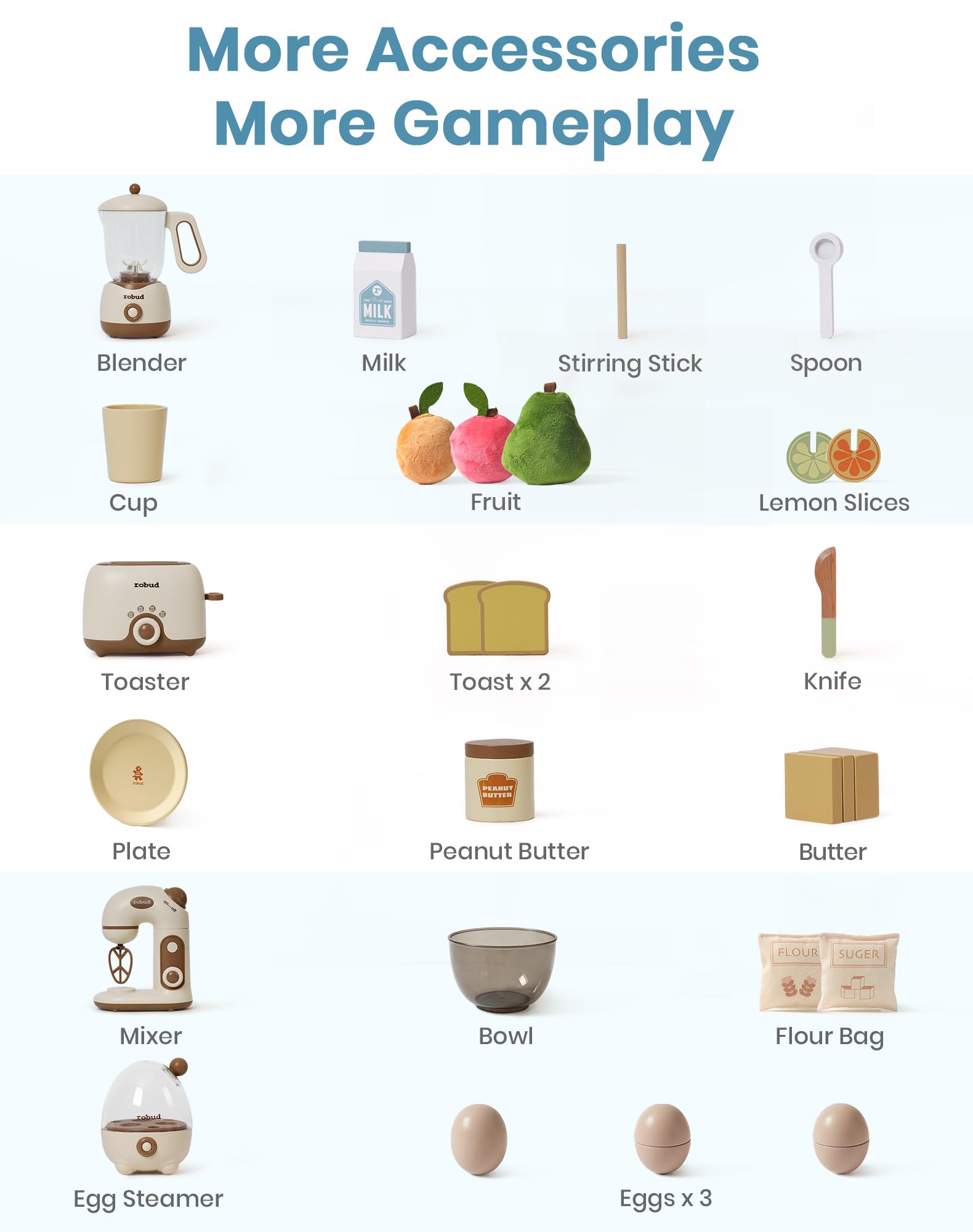 ROBOTIME Wooden Pretend Play Kitchen Playset Food Set With Bread Maker