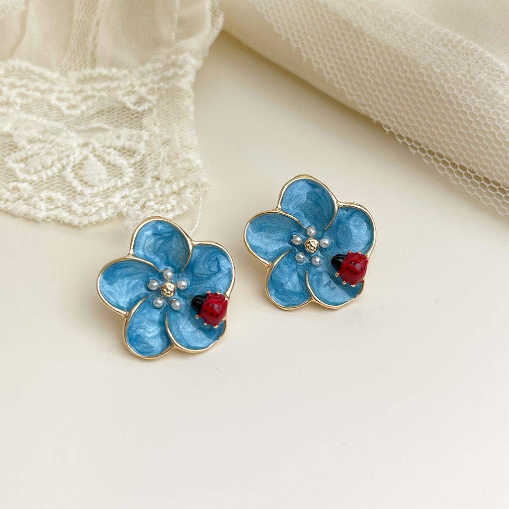 Premium Enamel Drip Floral Earrings - French Style Retro Stud Earrings, Vintage Bohemian Flower Jewelry For Women & Girls
