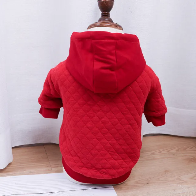Law Fighting Clothes Pet Winter Double Padded Hoodie Button Cardigan Pug Fat Dog Red - Shop at LoveMi