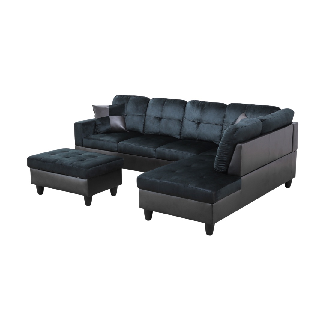 Pickup Only--Dark Blue And Brown Color Lint And PVC 3-Piece Couch Living Room Sofa Set