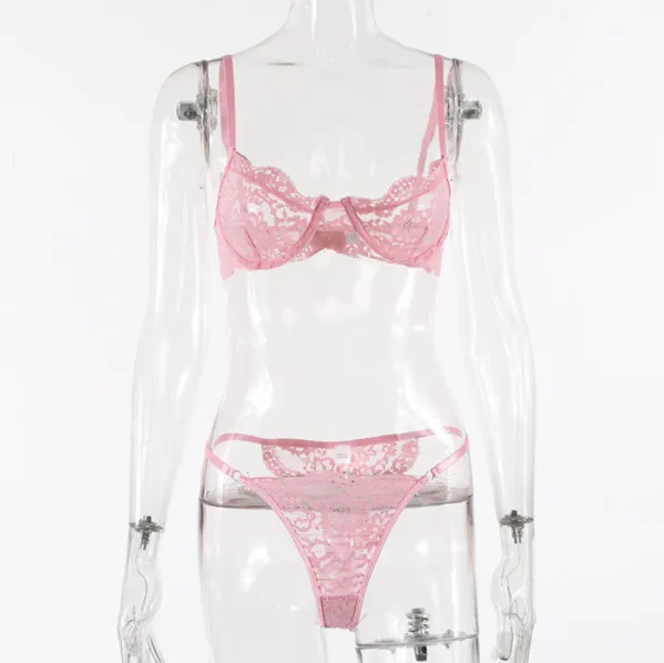 Ladies Underwire Lace Lingerie Suit Fashion Light Pink - Shop at LoveMi