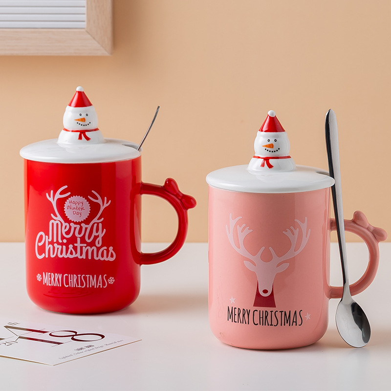 Title 2, Christmas Gift Ceramic Cup With Lid Spoon Creative