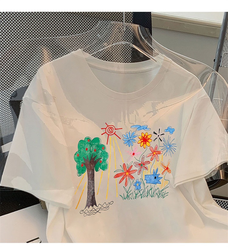 Cotton Plus Size Women's Summer Print Short Sleeve T-Shirt