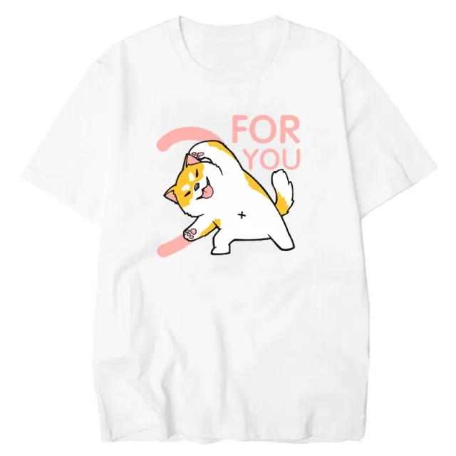Cat Love Print Loose Short Sleeve T shirt White B - Shop at LoveMi