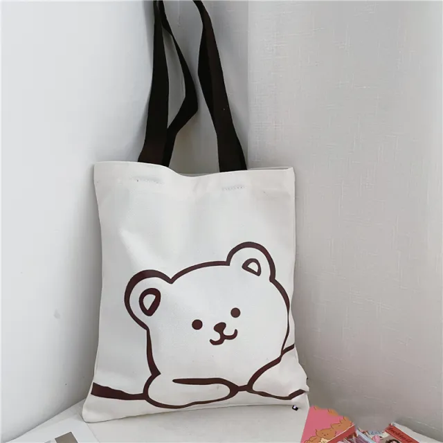 College Style Cute Cartoon Canvas Girl Shoulder Bag Brown - Shop at LoveMi
