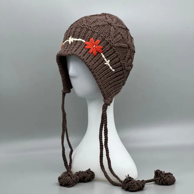 Fashionable Hand Knitted Hat Female Flower Coffee - Shop at LoveMi