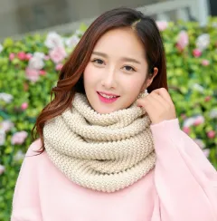 Wool Knitted Scarf Warm And Thick Solid Color - Beige - View 1