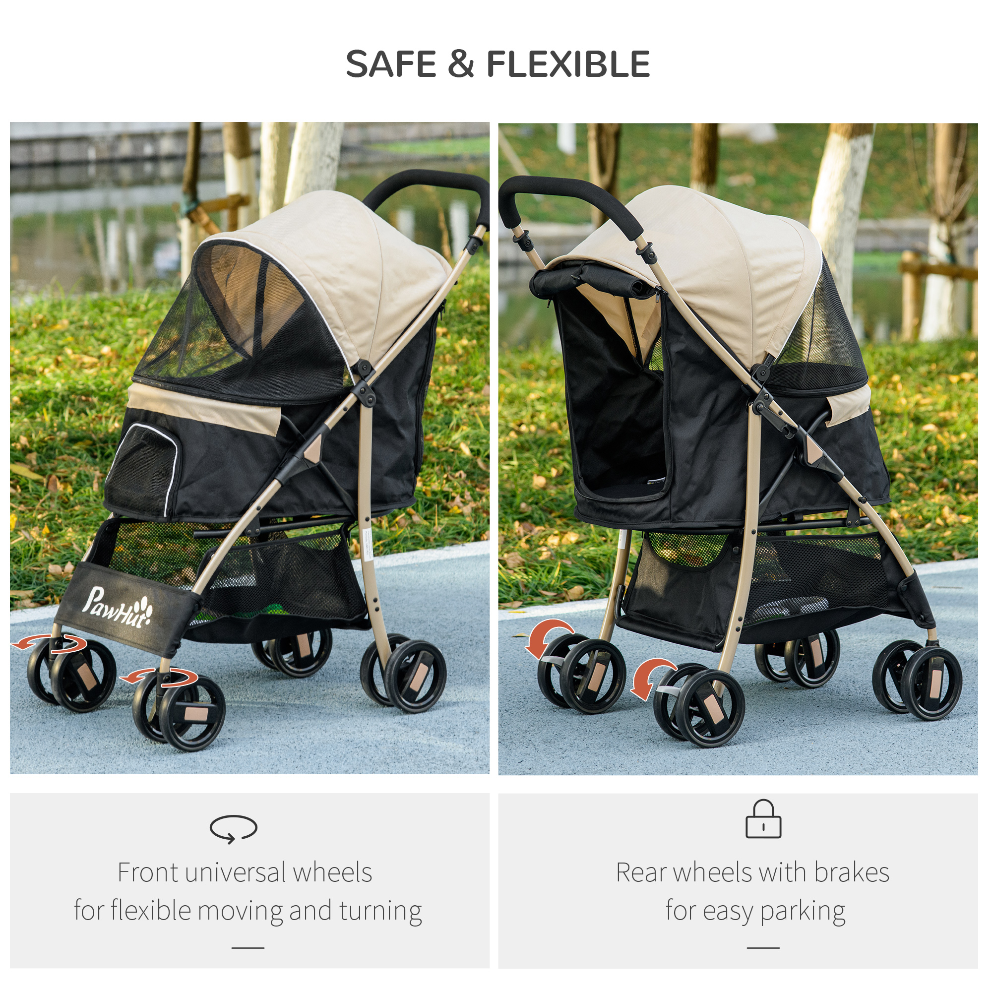Small And Mini Dog Pet Strollers With Rain Cover - Khaki Color — image 10