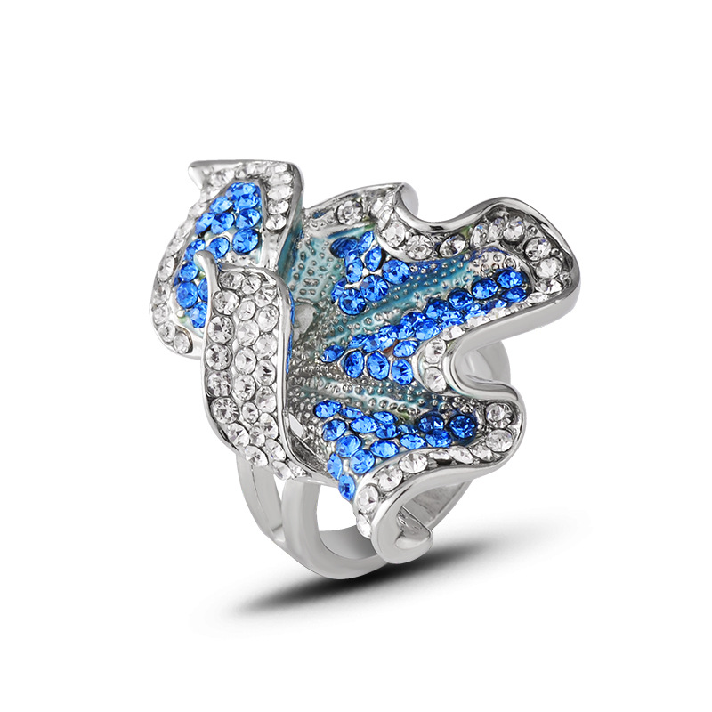 European And American Style Colorful Diamond Leaf Ring Ring