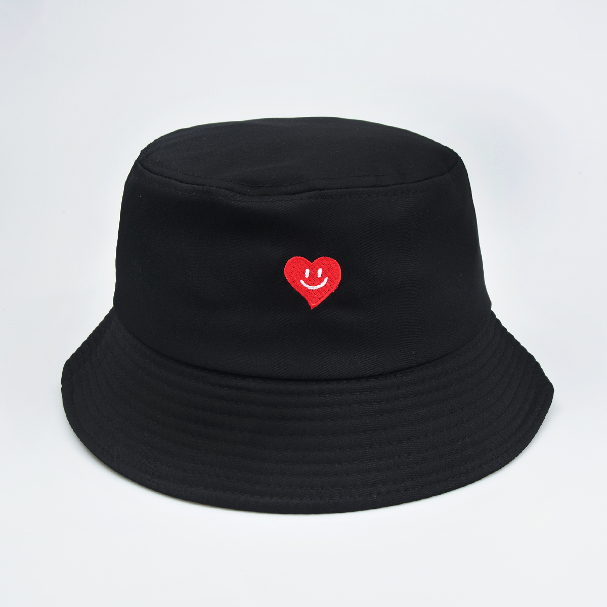 Women's Single-color Embroidered Heart-shaped Smiling Face Pattern Fashion And Simple Style Fishing Hat, Suitable For Daily Commuting, Outdoor Sun Protection, Shopping And Traveling.