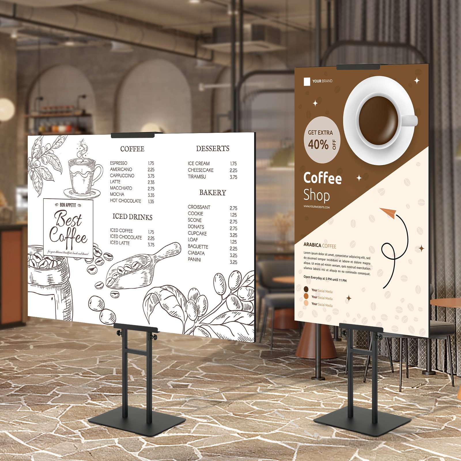 VEVOR Poster Stand, Double-Sided Heavy Duty Pedestal Sign Holder, Floor Standing Sign Holder Banner Stand With Shock-absorbing Base For Display, For Board And Foam, Black image 4