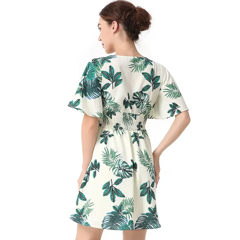 Casual Printed Holiday Short-Sleeved V-Neck Slim Dress