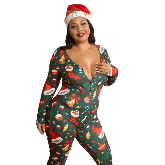 European And American Knitted Elastic Skinny Christmas Jumpsuit Dark Green - Shop at LoveMi