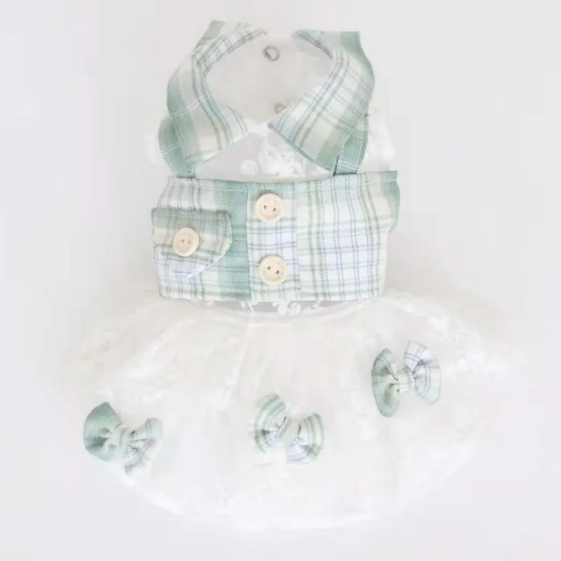 Dog Clothes Mint Green Small Plaid Fake