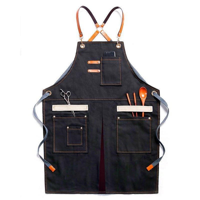 Title 1, Multi-pocket Canvas Jean Apron Barber Milk Tea ...