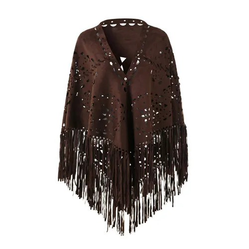 Sunscreen Tassel Shawl European And American Deerskin Velvet Variety Cape Coffee - Shop at LoveMi