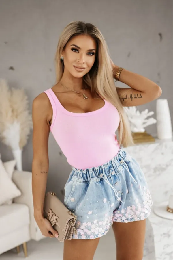 Rhinestones Go With Denim Shorts Small Flower - Shop at LoveMi