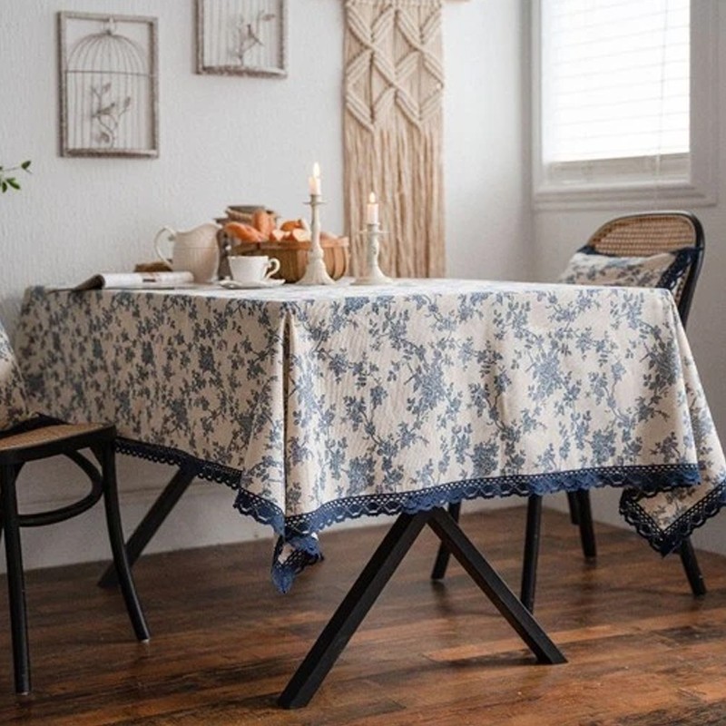 140 X 200cm Flower Pattern Tablecloth Linen Cotton Table