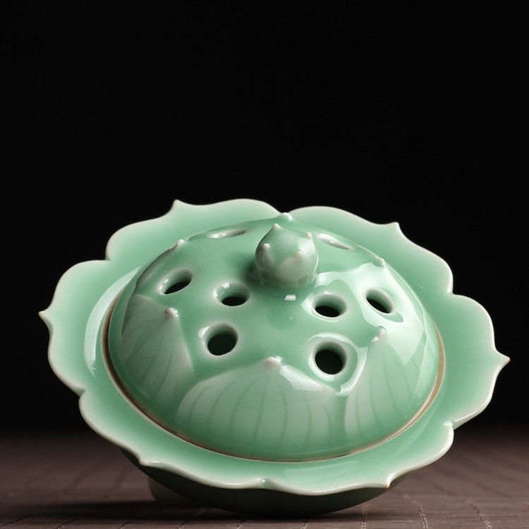 Handmade Lotus Carved Celadon Incense Burner - Image 2