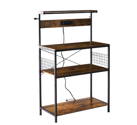 Kitchen Bakers Rack With Power Outlet, Adjustable Storage_voghion.com