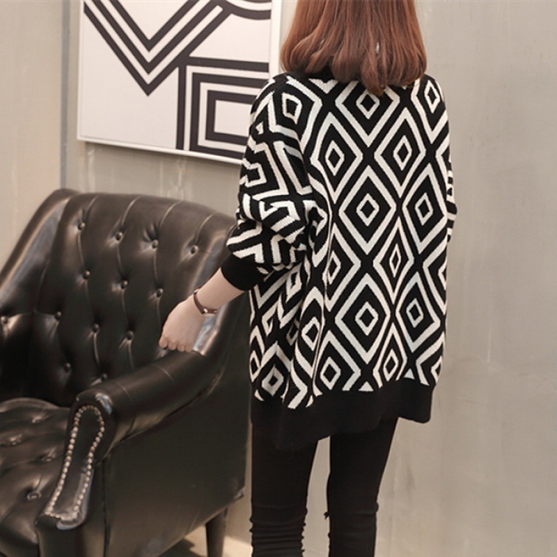 Women's Jacket Loose Slim Slim Top Plaid Knit Cardigan