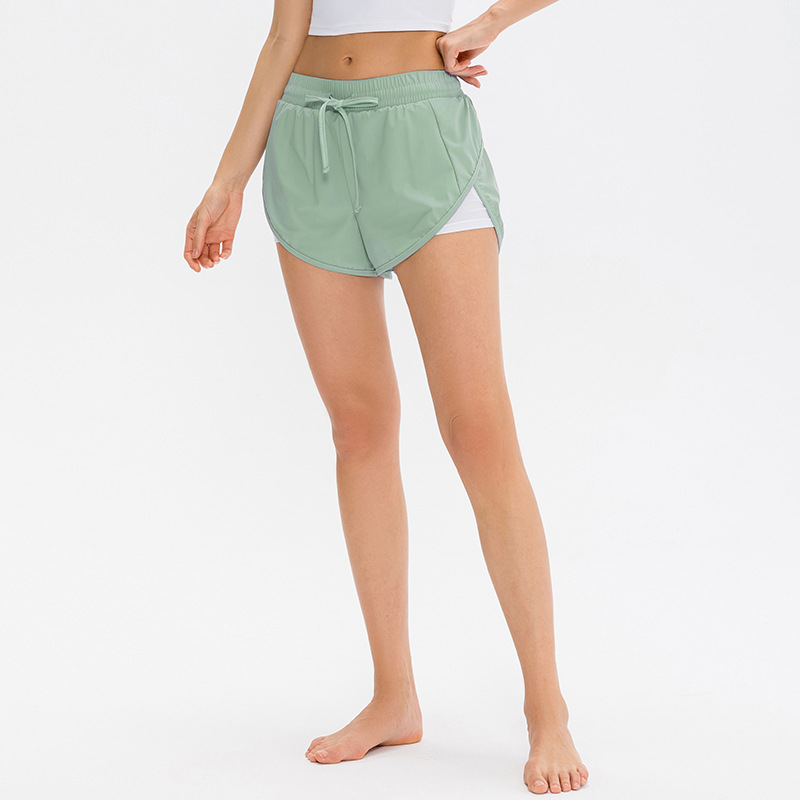 Women's Fake Two-piece Sports Shorts Pockets