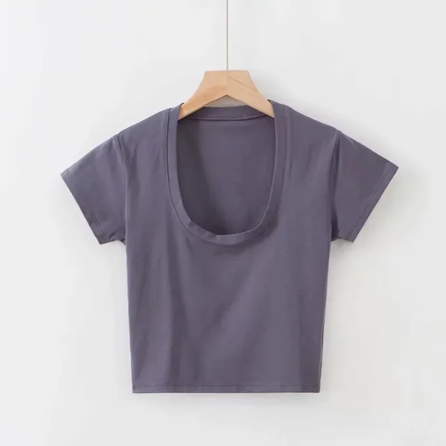 Collar Short Fitness Sports Top With Short Sleeves Gray Blue - Shop at LoveMi
