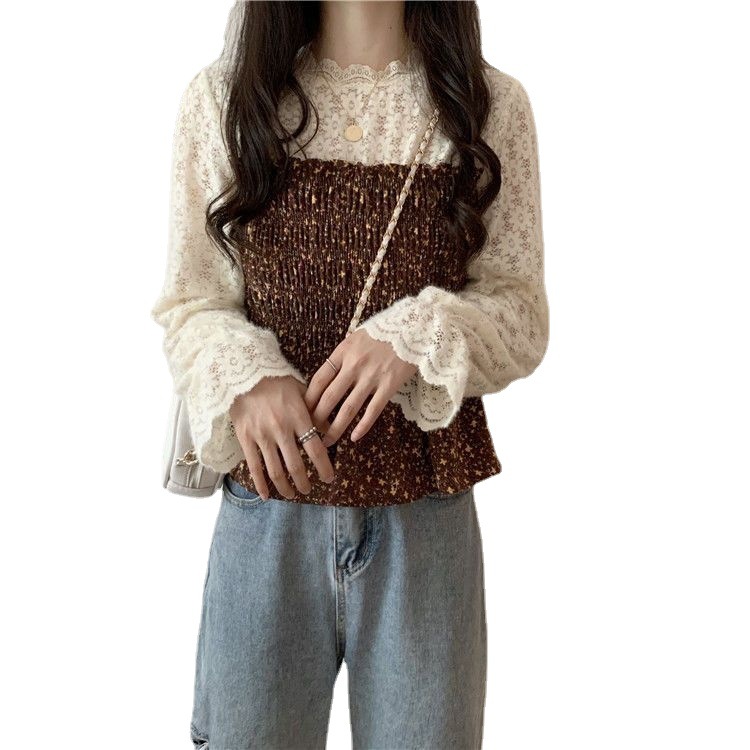 Waist-tight Fashionable Long Sleeve Female Student French Top Female