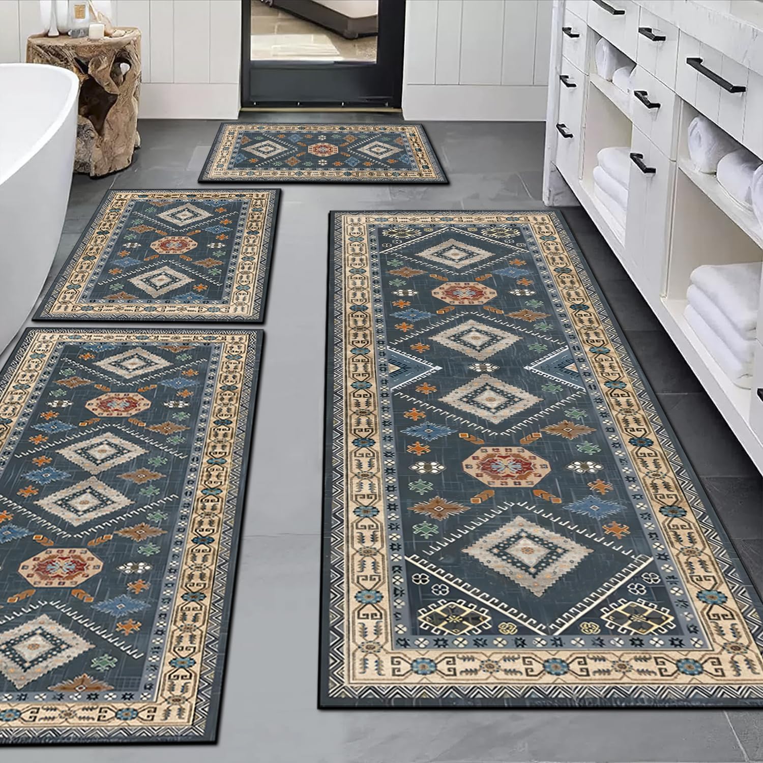 Boho Kitchen Rugs Sets 4 Piece With Runner Floral Kitchen Floor Mat Carpet Farmhouse Kitchen Rugs And Mats Non Skid Washable Runner Rug For Kitchen Floor Sink