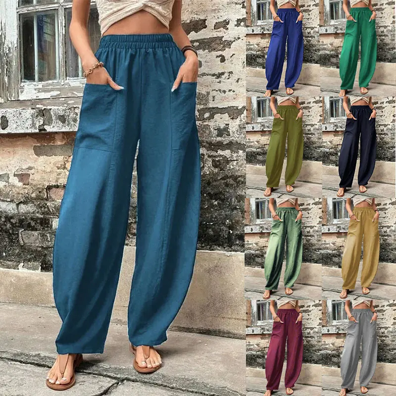 Women's Harem Pants with Pockets High Waisted Casual Beach
