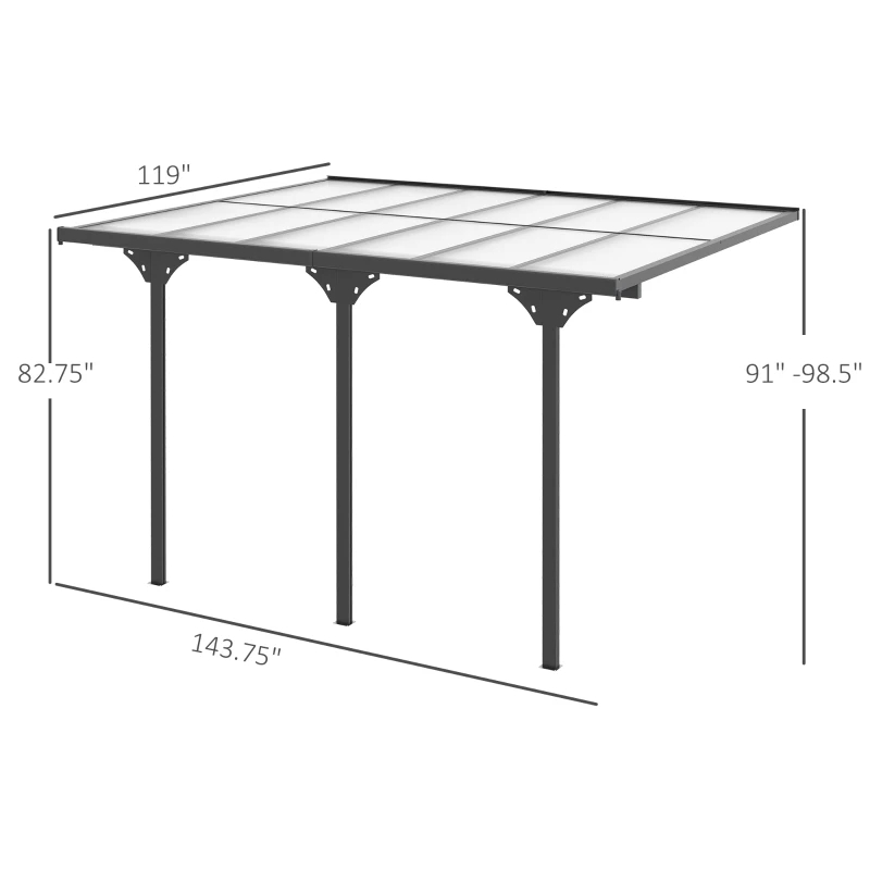 12' X 10' Outdoor Polycarbonate Pergola, Transparent UV Blocking Awning, Hardtop Deck Gazebo, Aluminum, Gray
