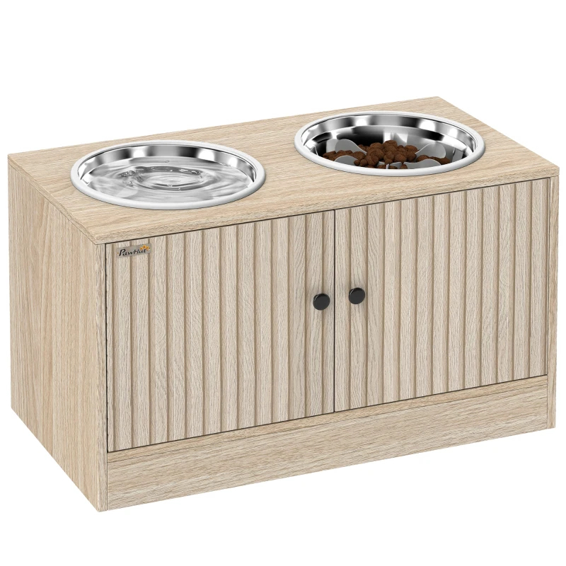 Elevated Dog Bowl, Large Feeding Dog Bowl Stand With 2 Stainless Steel Bowls, Storage Drawer, And Slow Feeder Mat.