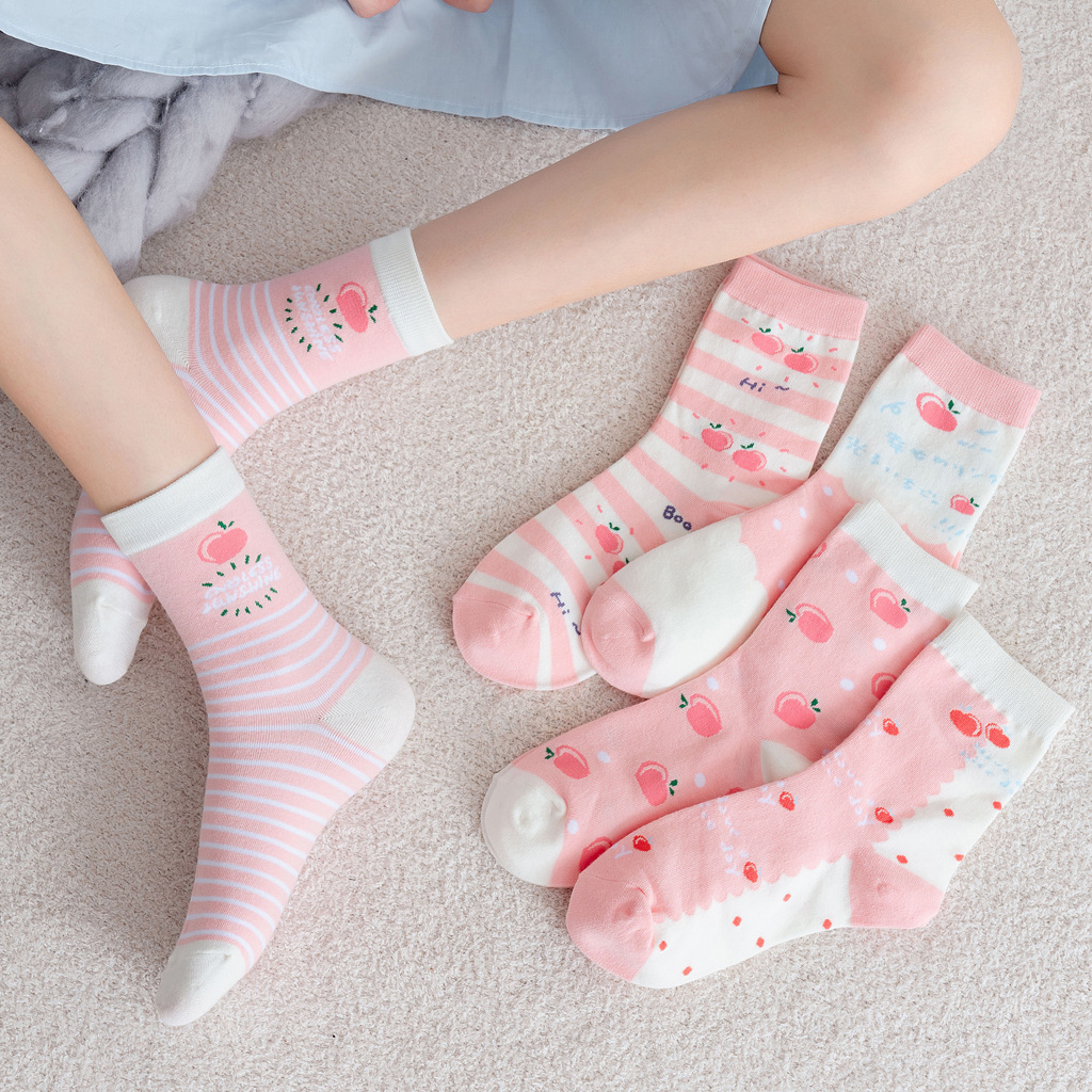 Title 5, College style cute peach Harajuku fashion socks