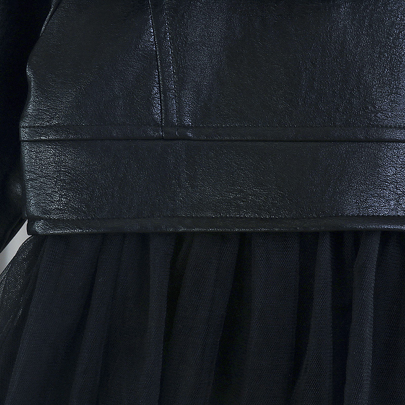 Girls' Stitched Leather Jacket Pu Leather Skirt
