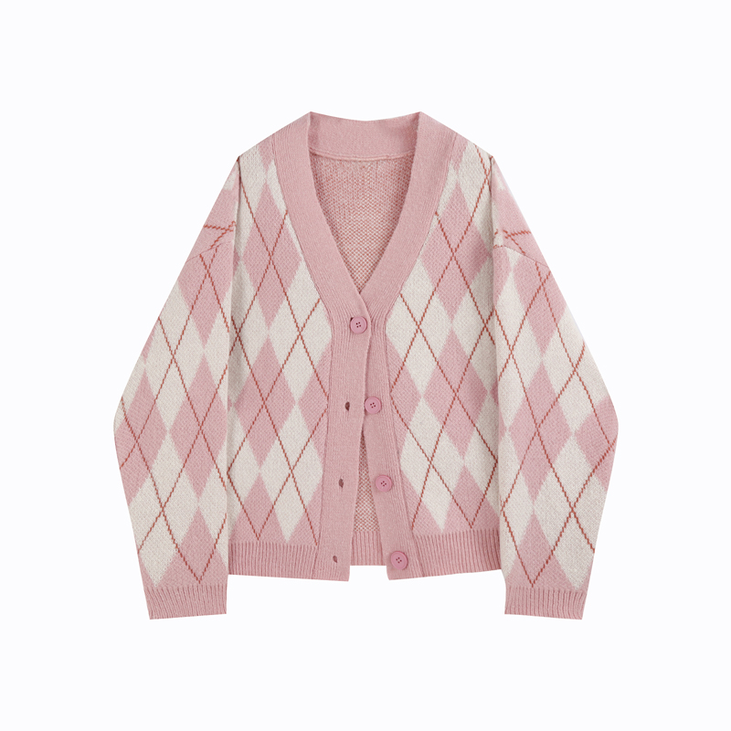 Women's Autumn And Winter Loose V-neck Diamond Knitted Cardigan Coat