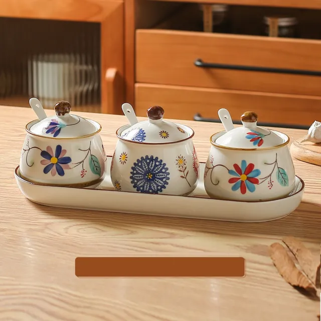 Household Salt Pot With Cover Kitchen Japanese Seasoning Pot Mixed Color Three Coats - Shop at LoveMi