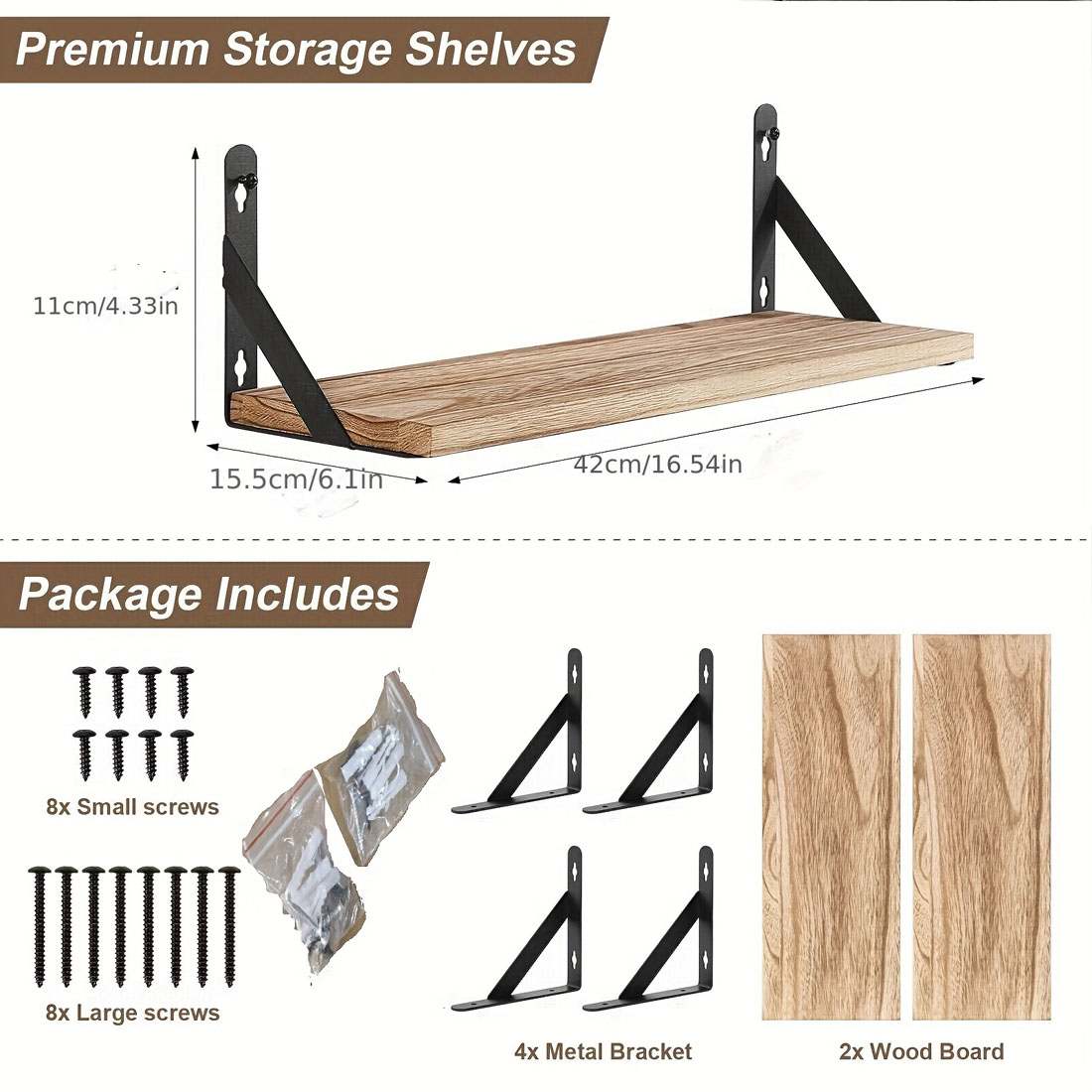 2x Wooden Floating Shelves Wall Mounted Display Storage Hold Rustic Industrial