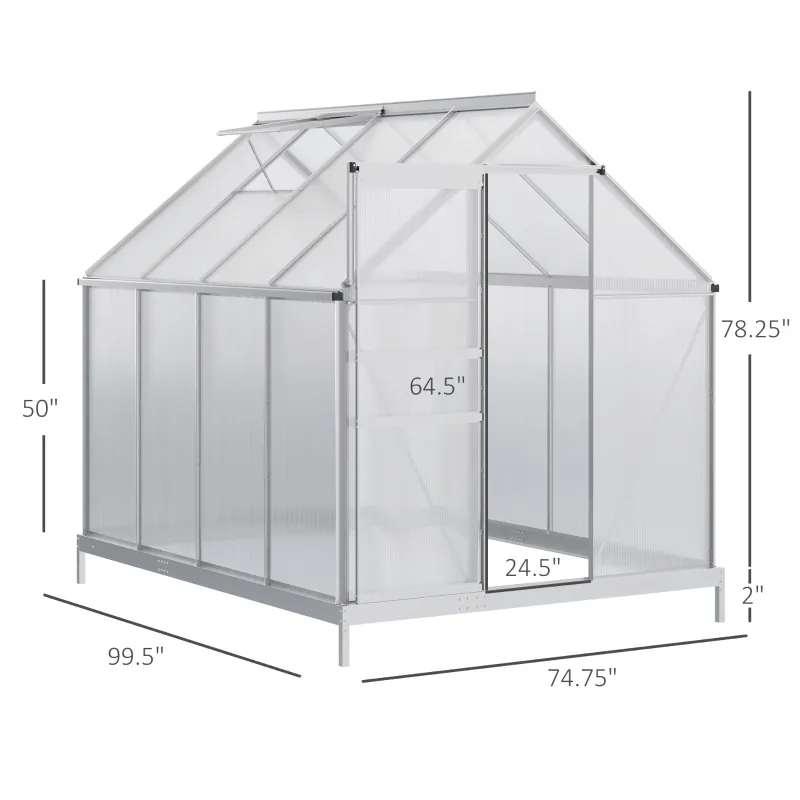 Aluminum Outdoor Greenhouse, Polycarbonate Walk-in Garden Greenhouse Kit With Adjustable Roof Vent, Multiple Packages Shipped. Please Pay Attention To The Dimensions And Weight In The Details.