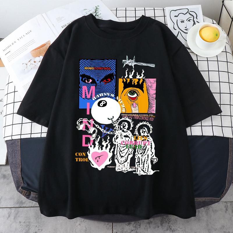 Men's Trendy Brand Style Loose Couple Round Neck T shirt Hei Xl - Shop at LoveMi