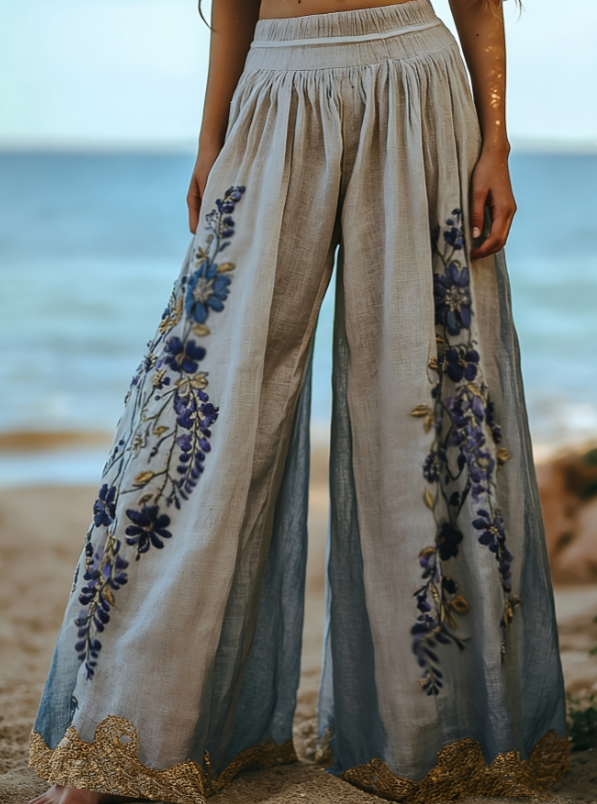 Bohemian Style Casual Printed Wide-leg Pants For Women