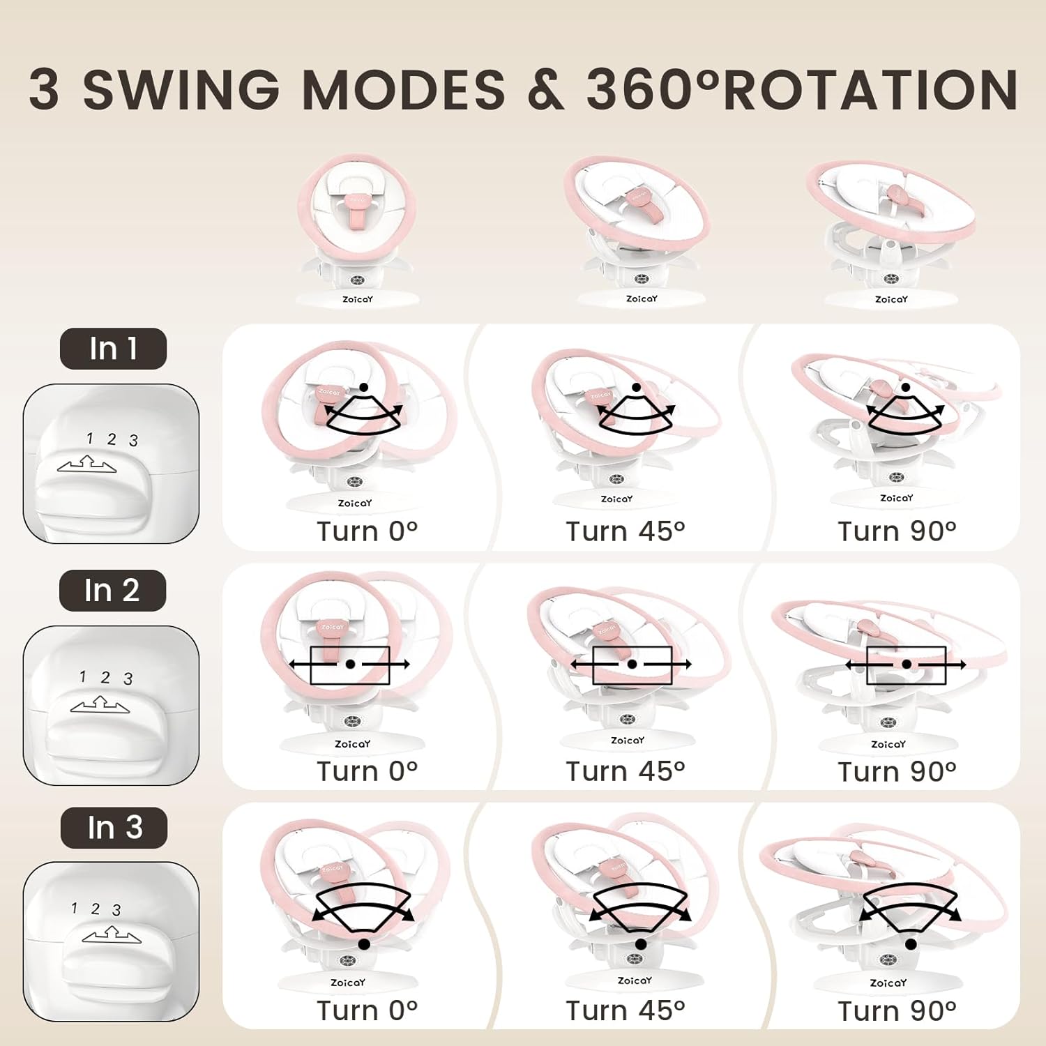 Baby Swing For Infants With Motion Detection, Electric Baby Swing With 3 Swing Modes, 12 Lullabies  5-Speeds