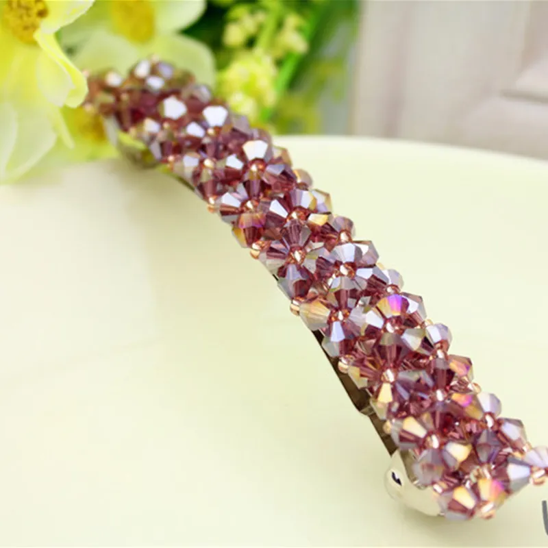 Four Rows Of Crystal Hair Clips, Spring Clips - Purple