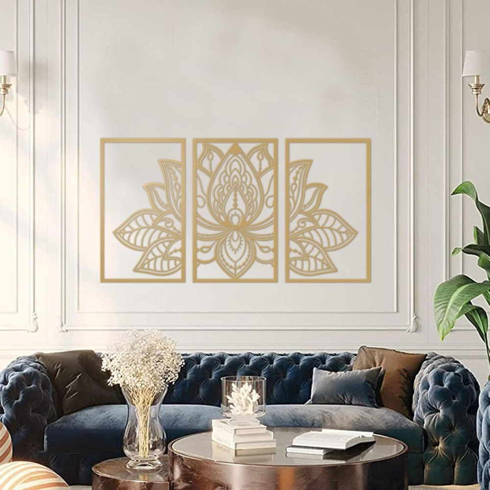 Handmade Metal Golden Lotus Mandala Wall Art - Boho Zen Decor For Living Room