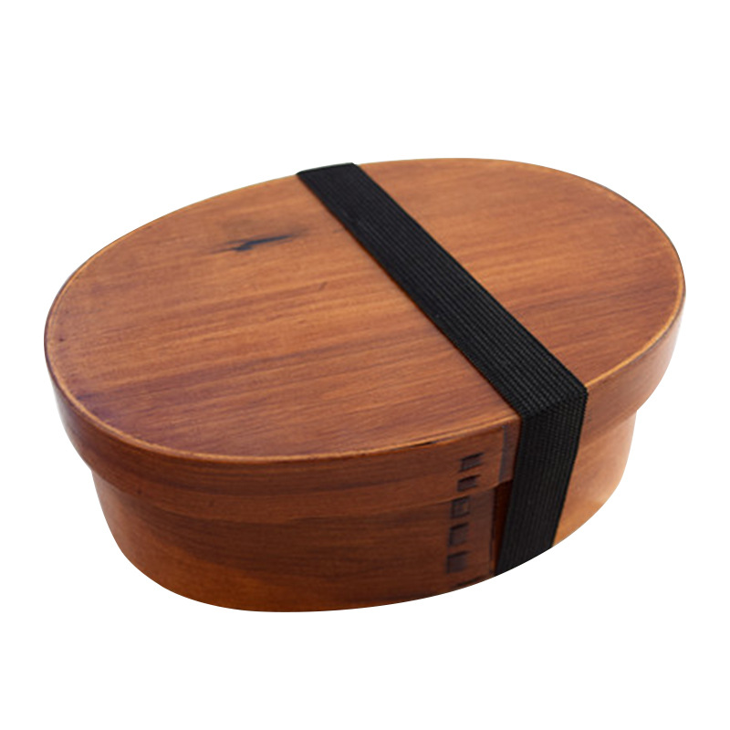 Title 6, Round Brown Wooden Bento Box