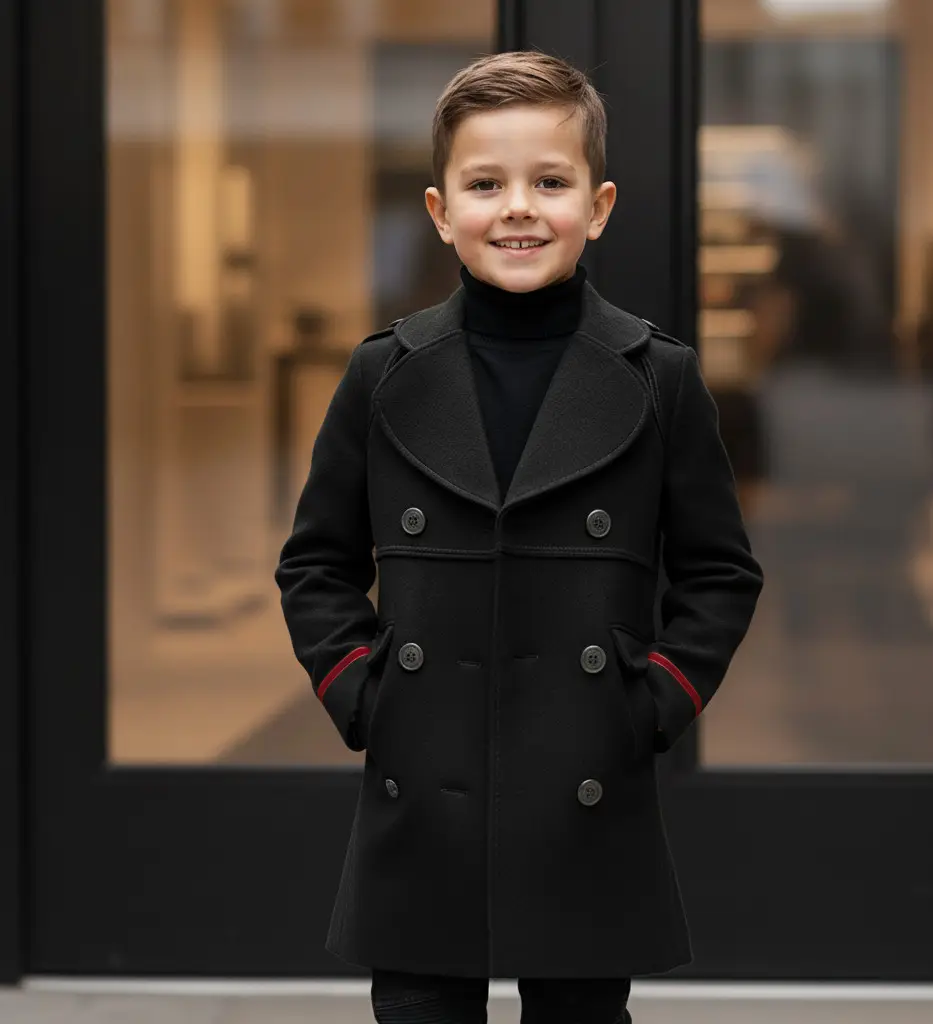 Boys Black Smart Casual Cashmere Coat Green