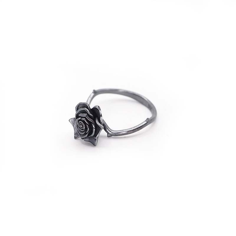 Title 5, 925 Thai Silver Black Rose Couple Ring