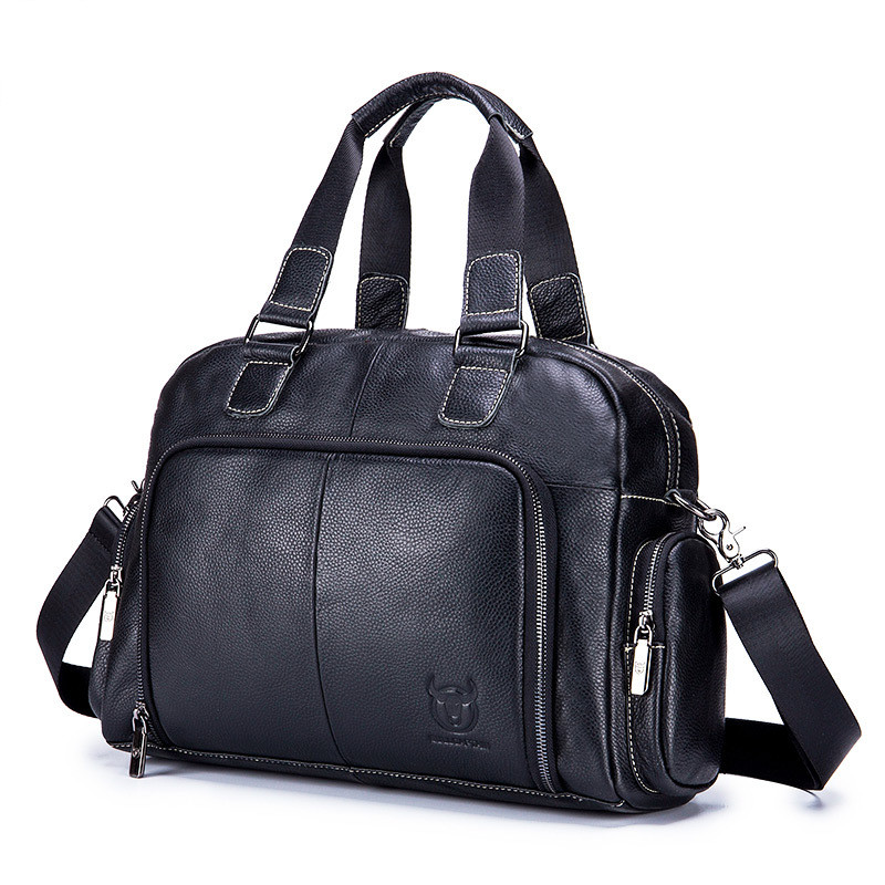 Men's Leather Briefcase Can Be Used For 14 inch Laptop Black - Shop at LoveMi