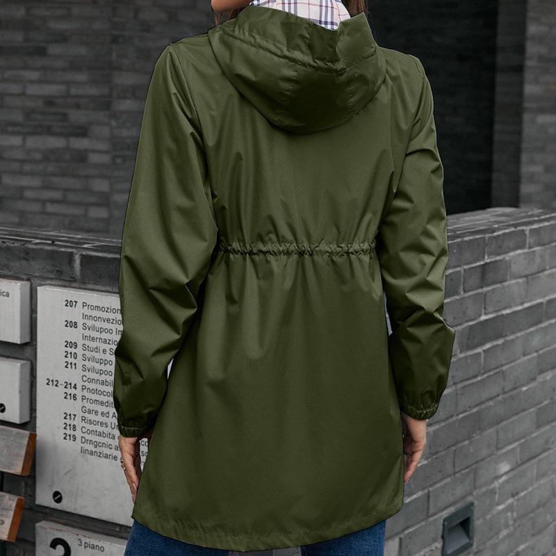 Women's Mid Length Waterproof Windbreaker Jacket Coat Top