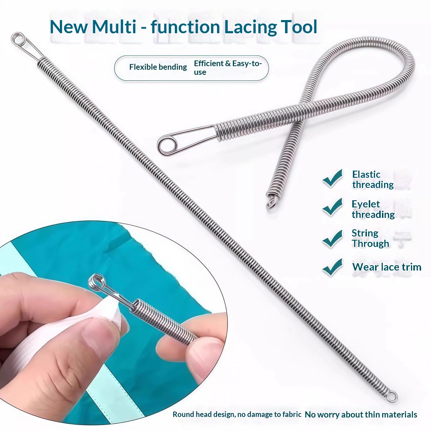 Flexible Spring Wire Threading Tool - Heavy Duty Elastic Cord & Drawstring Threader For Pants, Skirts, Hoodies & Shoe Laces 6